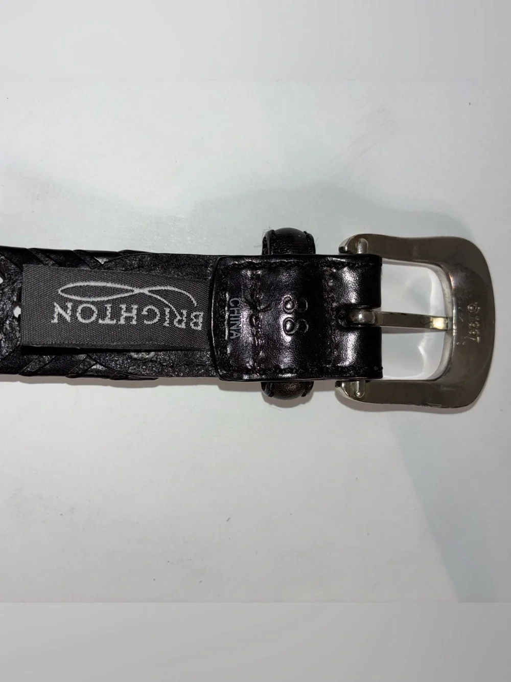 1997 Brighton Men's Braided Leather Belt - Dark Brown with Silver Buckle 38
